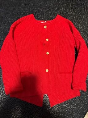 Toddler Classic Red Button-Front Knit Cardigan